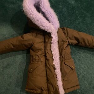 Crewcuts Brown Puffer with Lavender Trim
